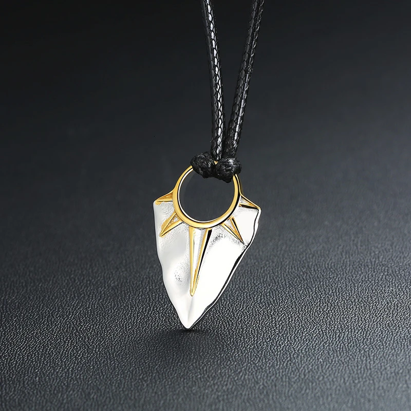 MEN JEWELRY SUN ARROW HEAD PENDANT NECKLACE IN STAINLESS STEEL ARROW HEAD WITH ADJUSTABLE ROPE CHAIN