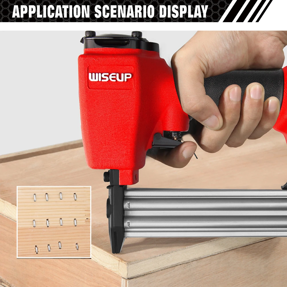 WISEUP Air Nail Gun Furniture Pneumatic Nailer Construction Stapler Upholstery Staple Gun Tools With Staples Japan/EU Connector