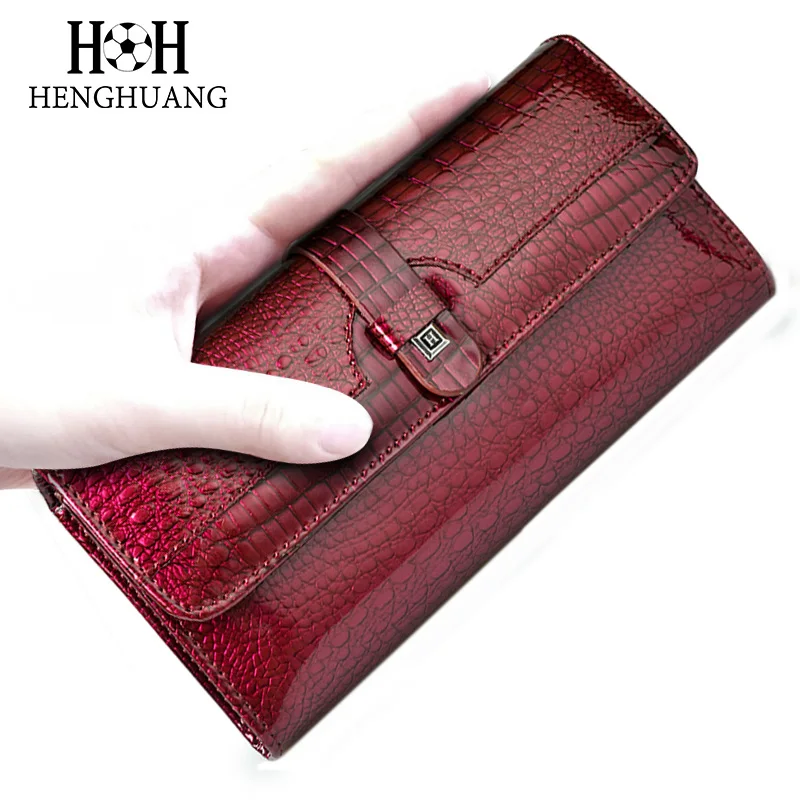 HH ženy dlouhé náprsní taška originální kůže wallets červená aligator střih cowhid měšec tři dojet velký schopnost rýt náprsní taška luxusní