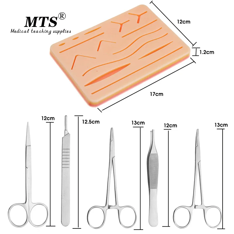 MTS Medical Skin Surgical Suture Training Kit Operate Suture Practice Training Scissors Tool Kit  Silicone Pad Needle