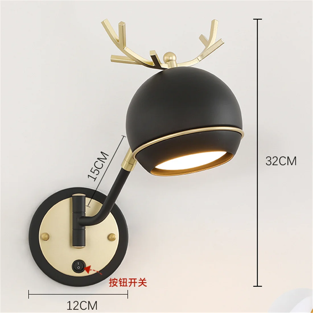 American Industrial Swingable Arm Rotatable Metal Deer Led Wall Lamp For Office Study Bedside Living Room Sofa Lighting Fixtures