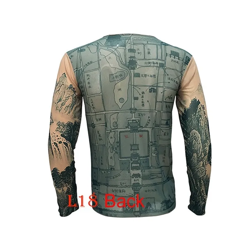 Fashion Men\'s Fake Tattoo T-shirts Long Sleeve Elastic Modal Thin All Over Print O-Neck Tattoo Shirts Women Halloween Clothing