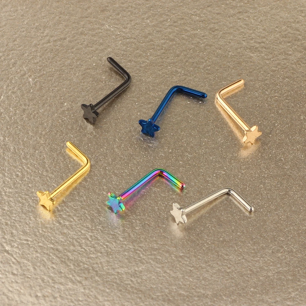 TIANCIFBYJS Stainless Steel Fashion Star Multicolor Nose Rings Nose Studs Hooks Body Piercing Jewelry Nose Bone Screw India Nose