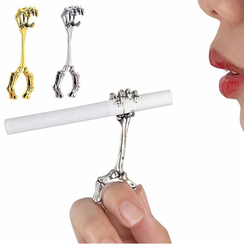 Cigarette Holder Rings Vintage Skeleton Hand Smoker Holder Elegant Finger Holder Ring Smoker Holder for Women and Men