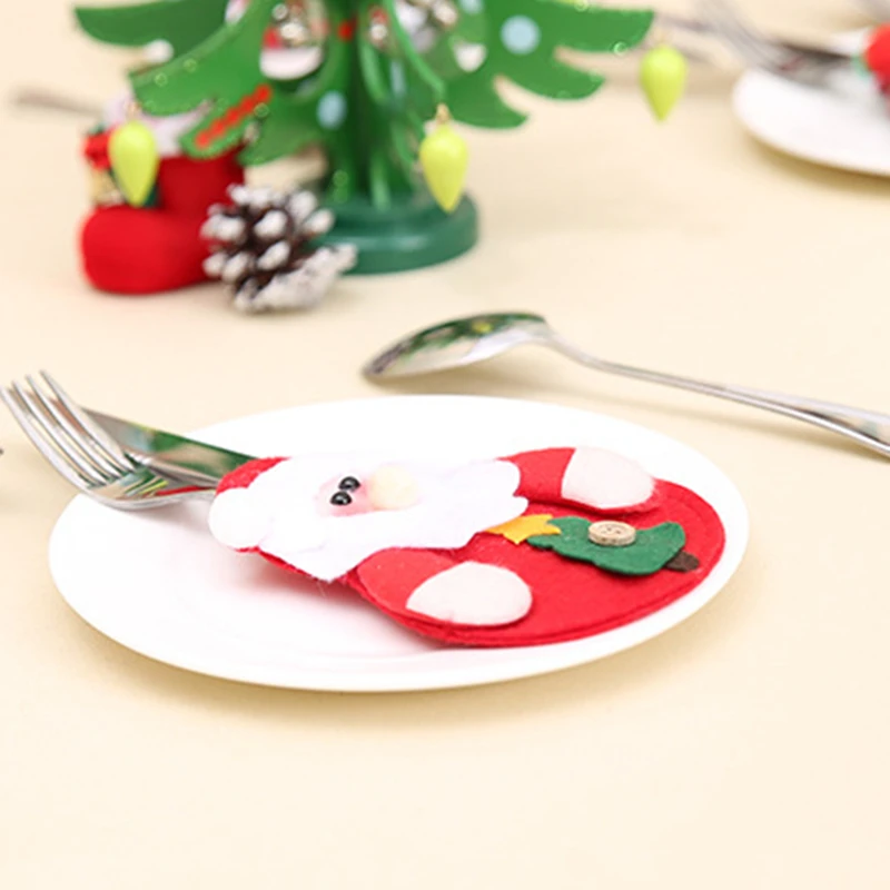 8pcs Tableware Holder bag Christmas 2020 Snowman Christmas Decorations home decoration accessories Kitchen Tableware Holder bag