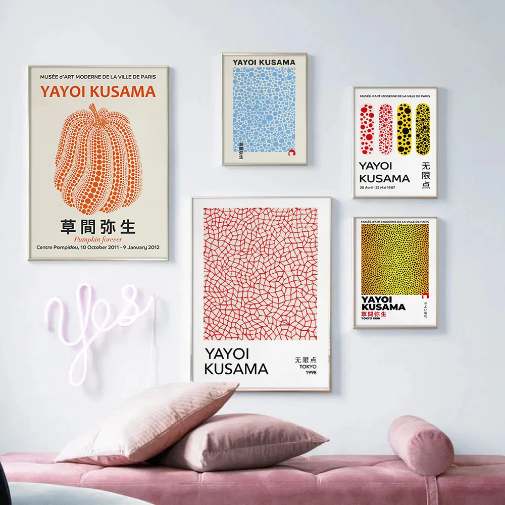 Yayoi Kusama Artwork Pumpkin Posters and Prints Orange Beige Wall Art Pictures Museum Canvas Painting for Living Room Home Decor