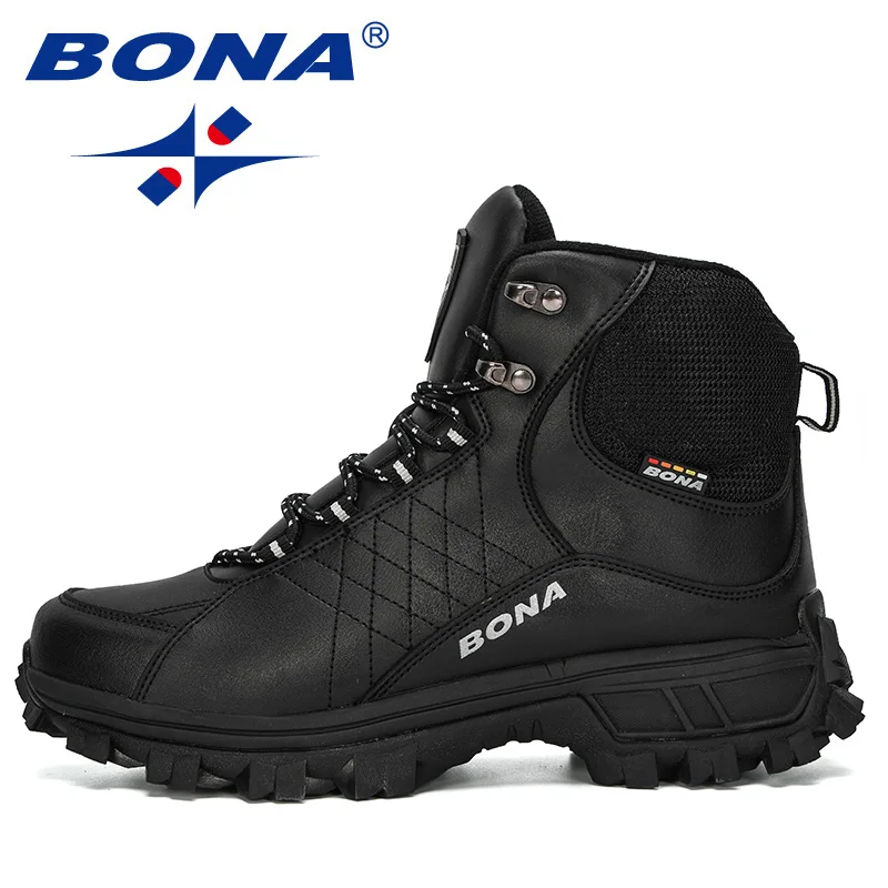 Bona novos designers homens tornozelo caminhadas botas, mais tamanho moda clássico calçado de trekking ao ar livre botas de inverno de pelúcia homem confortável