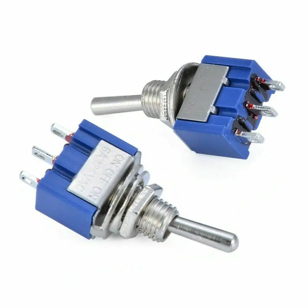 Interruptor de palanca MTS-103, 3 pines, ON/OFF/ON, PDT 6A, 125VAC/3A, 250VAC, Azul S, 10 Uds.