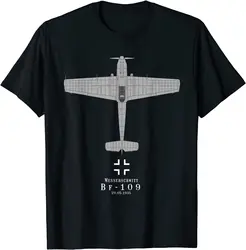 Bf-109 Tech Drawing WWII German Luftwaffe Airplane Men T-shirt Short Casual 100% Cotton Shirts