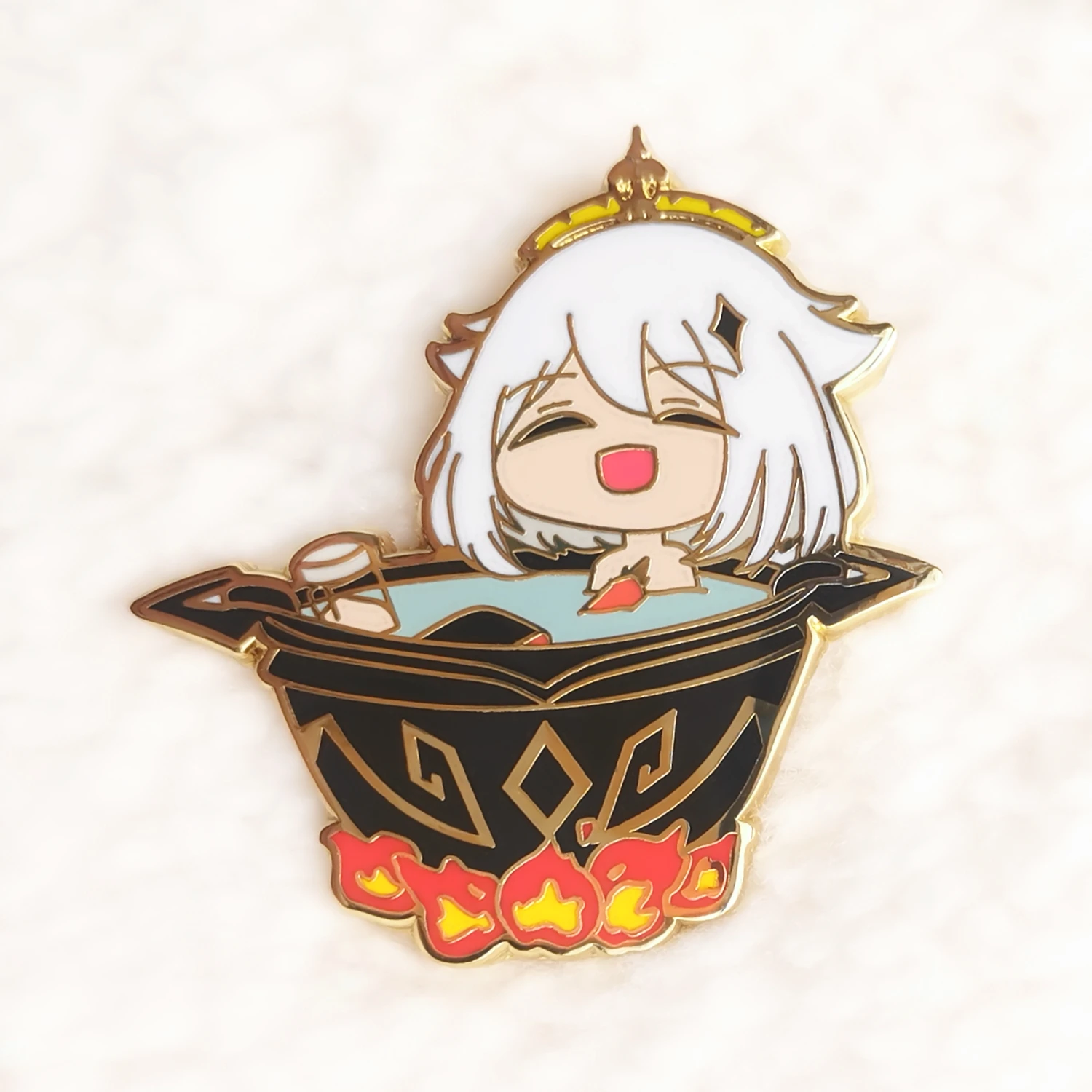 Genshin Paimon Hard Enamel Pin Kawaii Cartoon Cauldron Food Cooking Stew Cook Golden Brooch Anime Game Fans Badge Gift