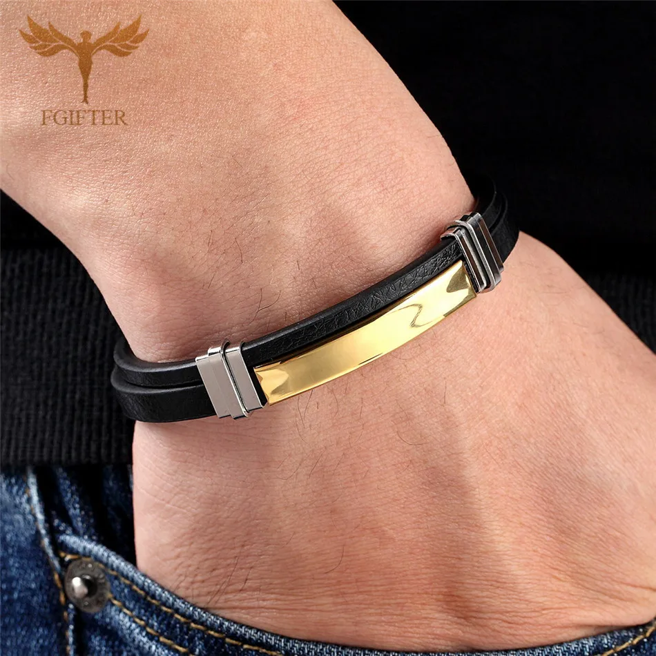 New Trendy Man Leather Bracelets Initial Bangles Male Accessories Jewelry Black Belt Bracelet pulseras hombre armband mannen