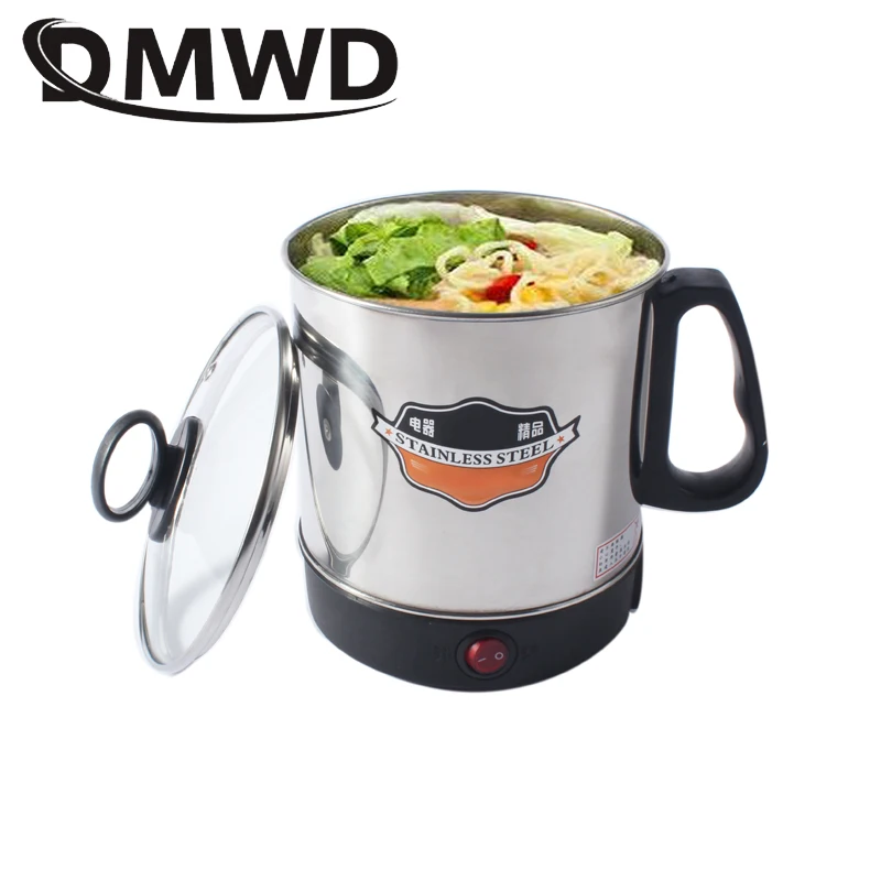 DMWD Stainlesss Steel Electric Kettle Water Heating Boiler Tea Pot Portable Travel Mini Hotpot Heater Food Cooking Noodle Cooker