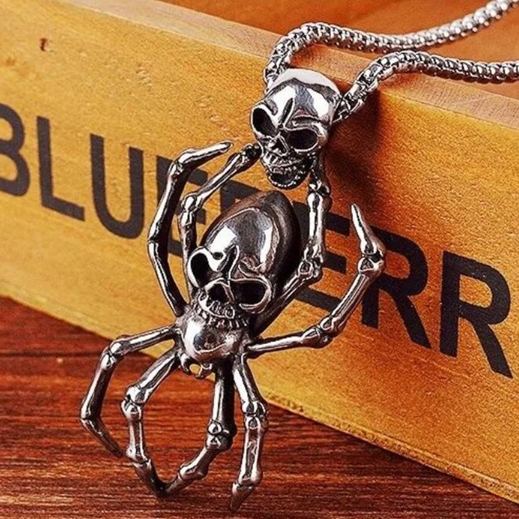 Vintage Punk Spider Charm Skull Pendant Double Skull Necklaces