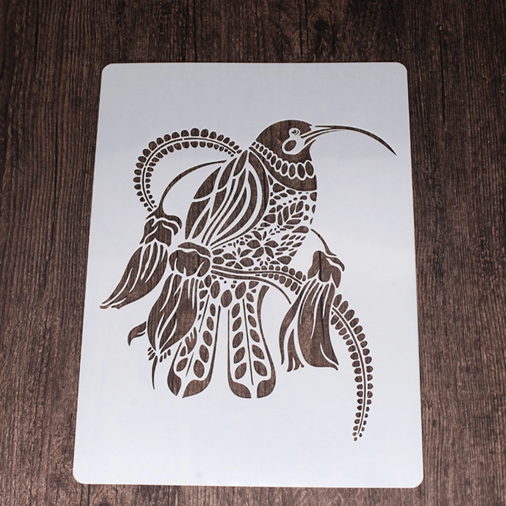 A4 29Cm Mandala Hummingbird DIY Layering Stensil Lukisan Dinding Buku Tempel Mewarnai Album Timbul Template Dekoratif
