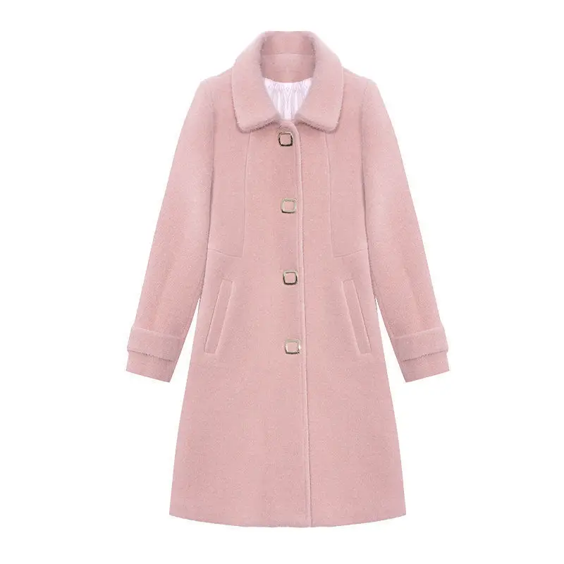 

Gold Mink Thick Coat Women's New Mid-length Fashion All-match Coat Temperament Mid-length Slim Small Fragrance Outerweart Woolen