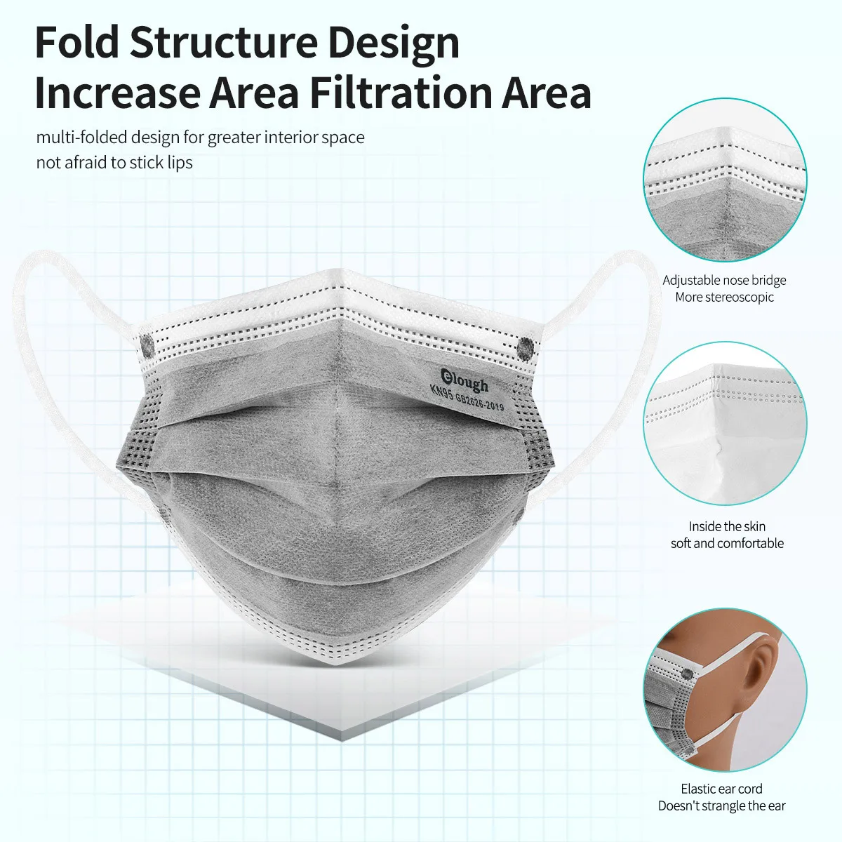 Mascarillas quirúrgicas KN95 FFP2 Homologadas, máscara desechable de 5 capas con filtro de carbón activado, color gris