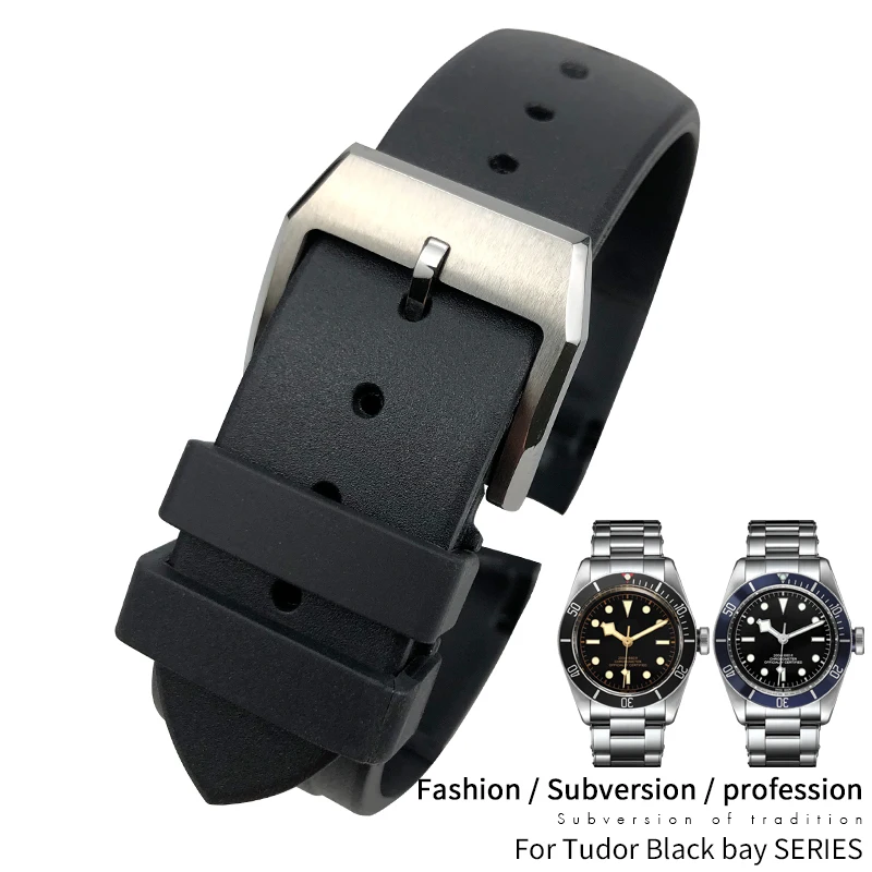 22mm Rubber silicone Curved End watch band waterproof special for Tudor Black Bay Pelagos folding buckle watch Bracelets strap