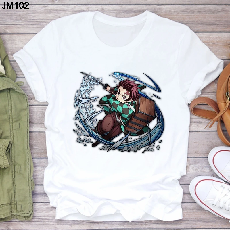 T-shirt da donna con stampa Anime Demon Slayer T-shirt estiva da donna a maniche corte Harajuku T-shirt bianca versione coreana di moda