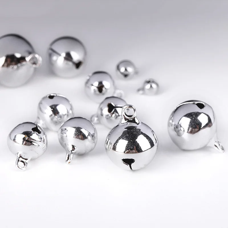 1 Pack/lot 6mm 8mm 10mm 12mm 14mm Silver Color Copper Jingle Small Bells Charms Beads Fit Christmas Decoration Crafts Bells