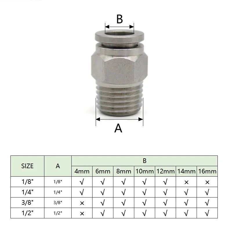304 Stainless Steel External Thread Pneumatic Quick Coupling PC 1/8" 1/4" 3/8" 1/2" BSP External Thread Trachea Hose Connector