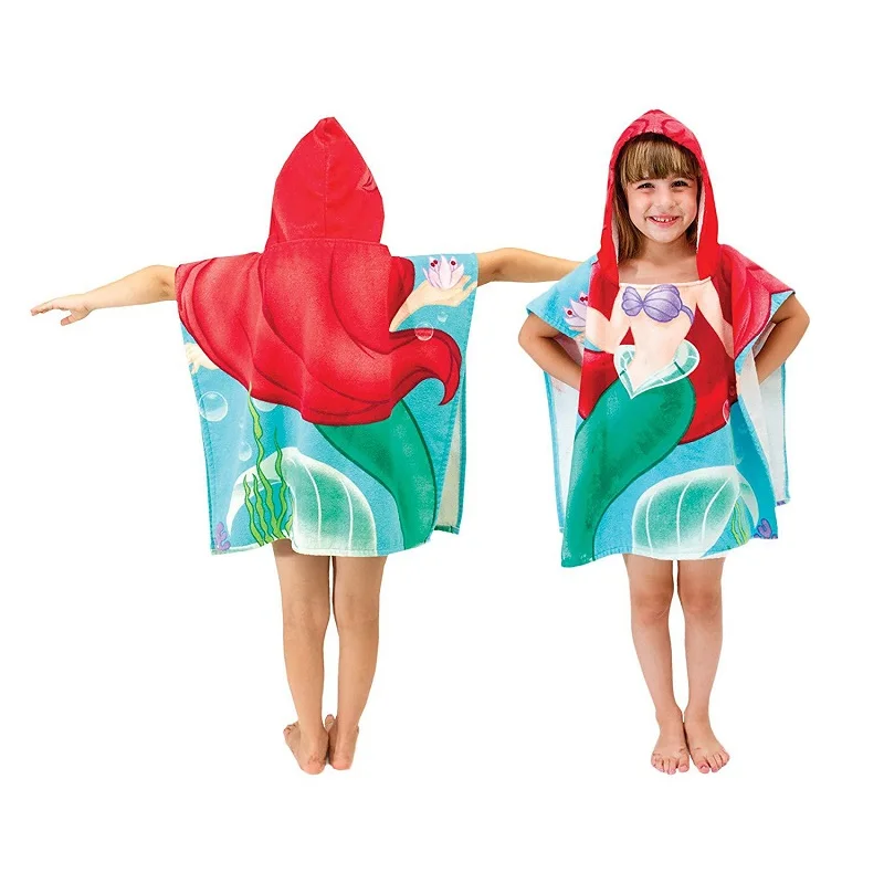 

New Children Wearable Hooded Towel Cartoon Mermaid Princess Cute Kid Cloak Beach Towel Microfiber Multi-purpose Soft Bath Towels