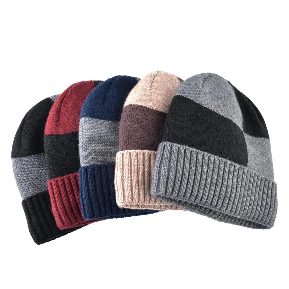 Winter Beanies Solid Color Hat men Knitted Warm Soft Beanie Double layer plus thick velvet Cap bonnet Gorro Caps For Men Women