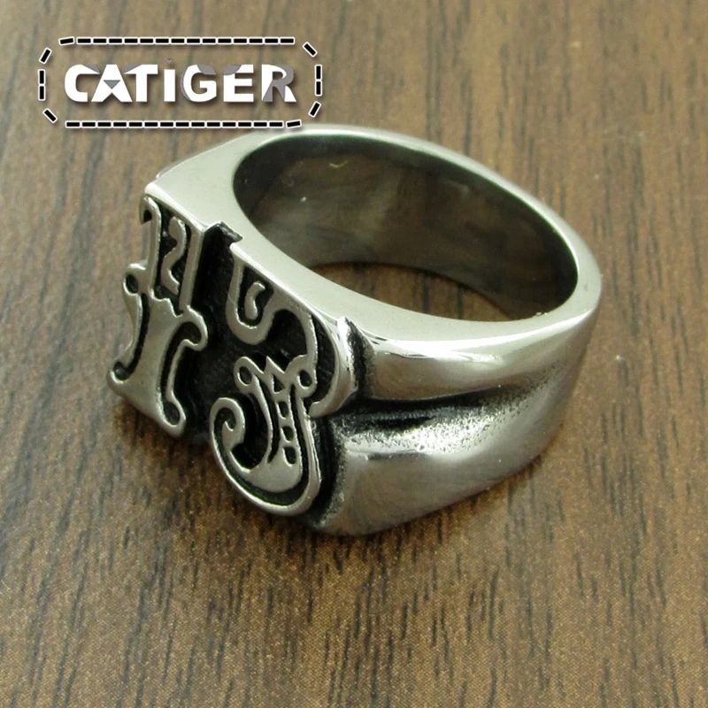 Vintage US Size 7-13# 316L Stainless Steel Gold Plated Black Silver Color Number 13 Motor Biker Ring Jewelry