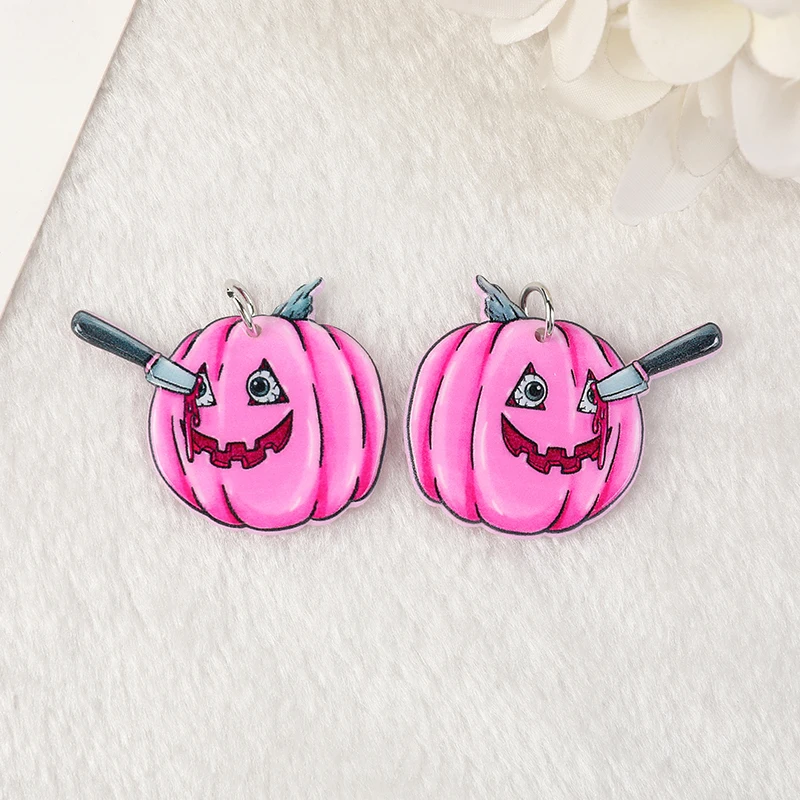 10Pcs Pastel Goth Halloween Ghost Pumpkin Blade Charms Spooky Creative Acrylic Pendant For Earring Necklace Diy Making