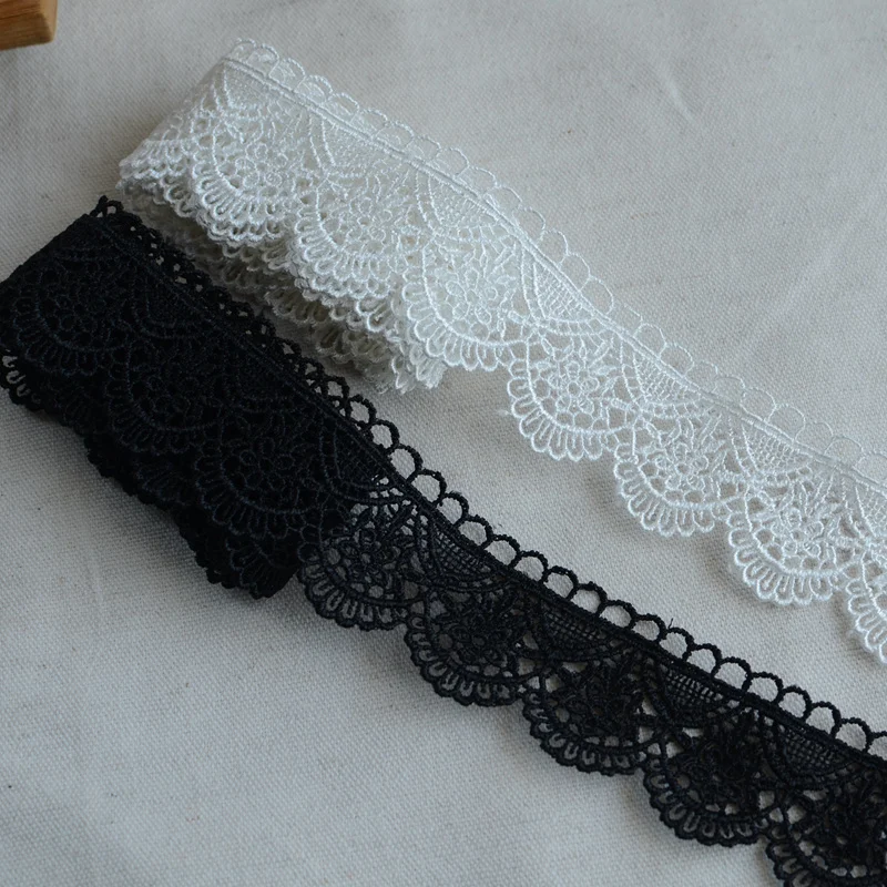 4CM Wide White Black Polyester Cotton Embroidered Fringe Ribbon Lace Edge Trim Dress Collar DIY Crafts Sewing Trimmmings Decor