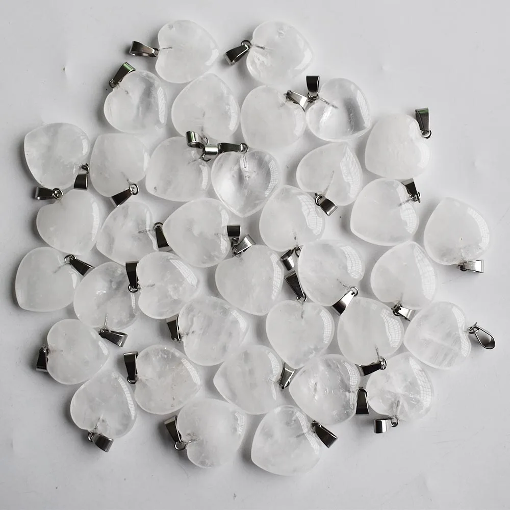 Love Heart Stone Beads Pendants 20mm Wholesale Charms Natural white crystal For DIY Jewelry Making Women Gift free shipping