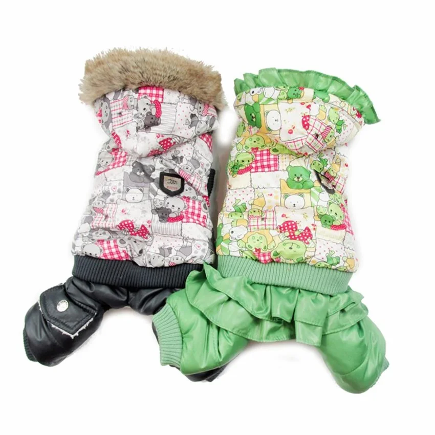 Bear Pattern Pet Dogs Winter Coat Thickness Fleece Dog Hooded Warm Pets Jumpsuits Coat Large Dog Clothing Chihuahua