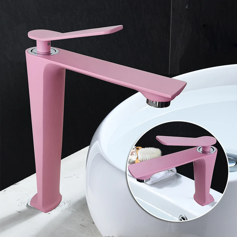 

Pink Bathroom Basin Faucets Solid Brass Brushed Gold/Black/Chrome Sink Mixer Taps Hot & Cold Lavatory Crane Chrome/Black