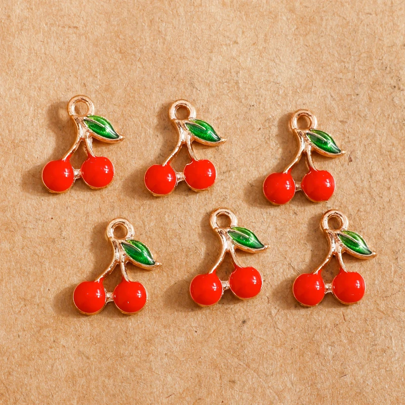 10pcs 9*13mm Enamel Fruits Cherry Charms for Jewelry Making Fashion Earring Pendants Necklace Bracelets Charms DIY Findings