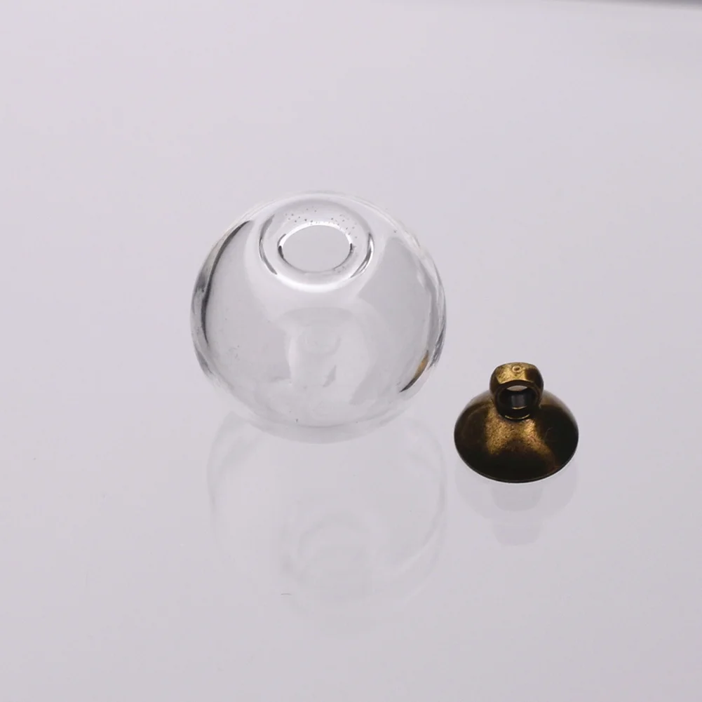 5sets Per Lot 16mm Ball With 4mm Opening Hole Glass Bubble With Bronze Color Cap Pendant DIY Glass Globe Bottle Vial Pendant