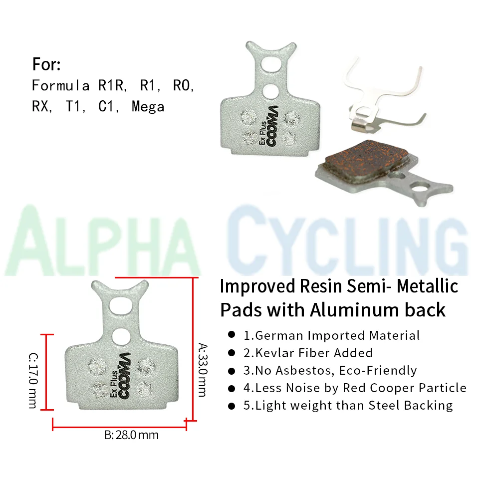 4 Pairs, Bicycle Disc Brake Pads For Formula R1R, R1, RO, RX, T1, C1, Mega, Cura Caliper, Alu-Alloy Ex Plus