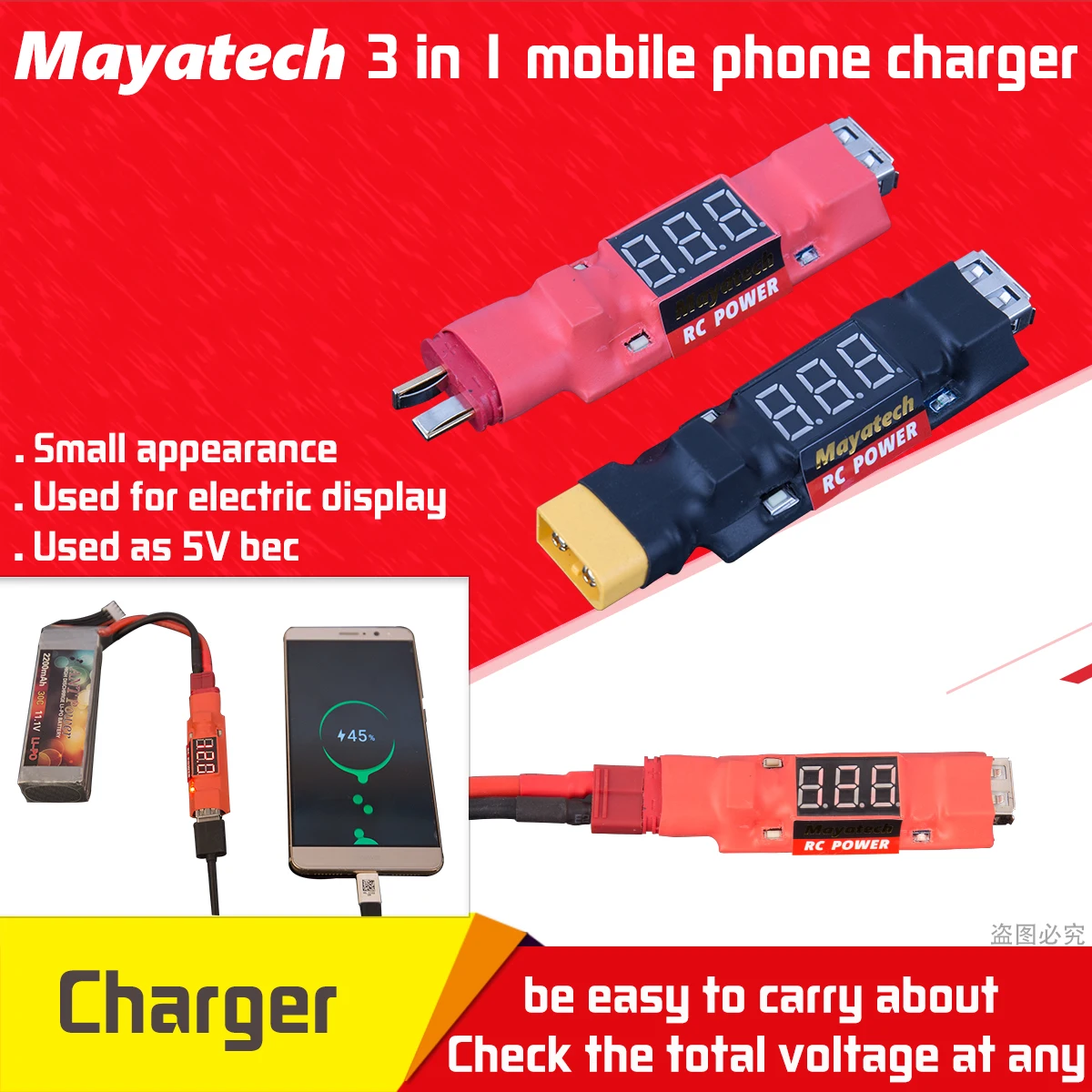 Mayatech 3 w 1 Tester rozładowania akumulatora Lipo Wskaźnik rozładowania USB Moduł obniżający napięcie 2s-6s 5 V