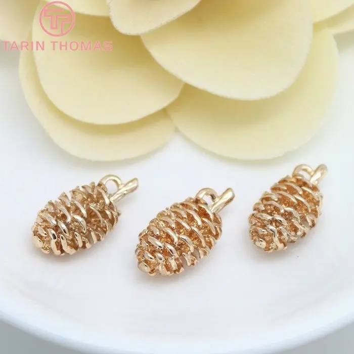 4PCS 10x19MM 24K Champagne Gold Color Plated Brass Pinecone Charms Pendants High Quality Diy Jewelry Accessories