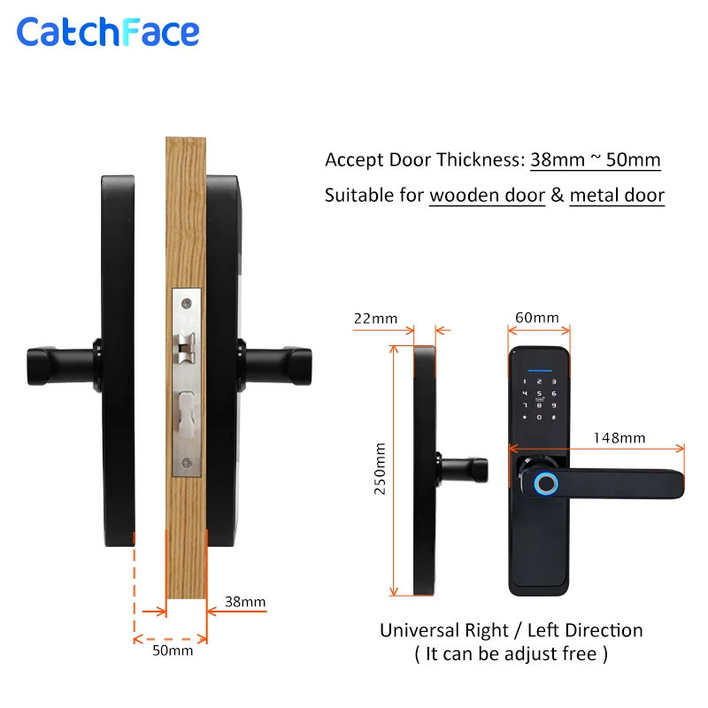 Smart Fingerprint Door Lock  Security Electronic Door Lock  Smart WiFi Bluetooth Digital APP Keypad Code FRID Card Keyless Lock