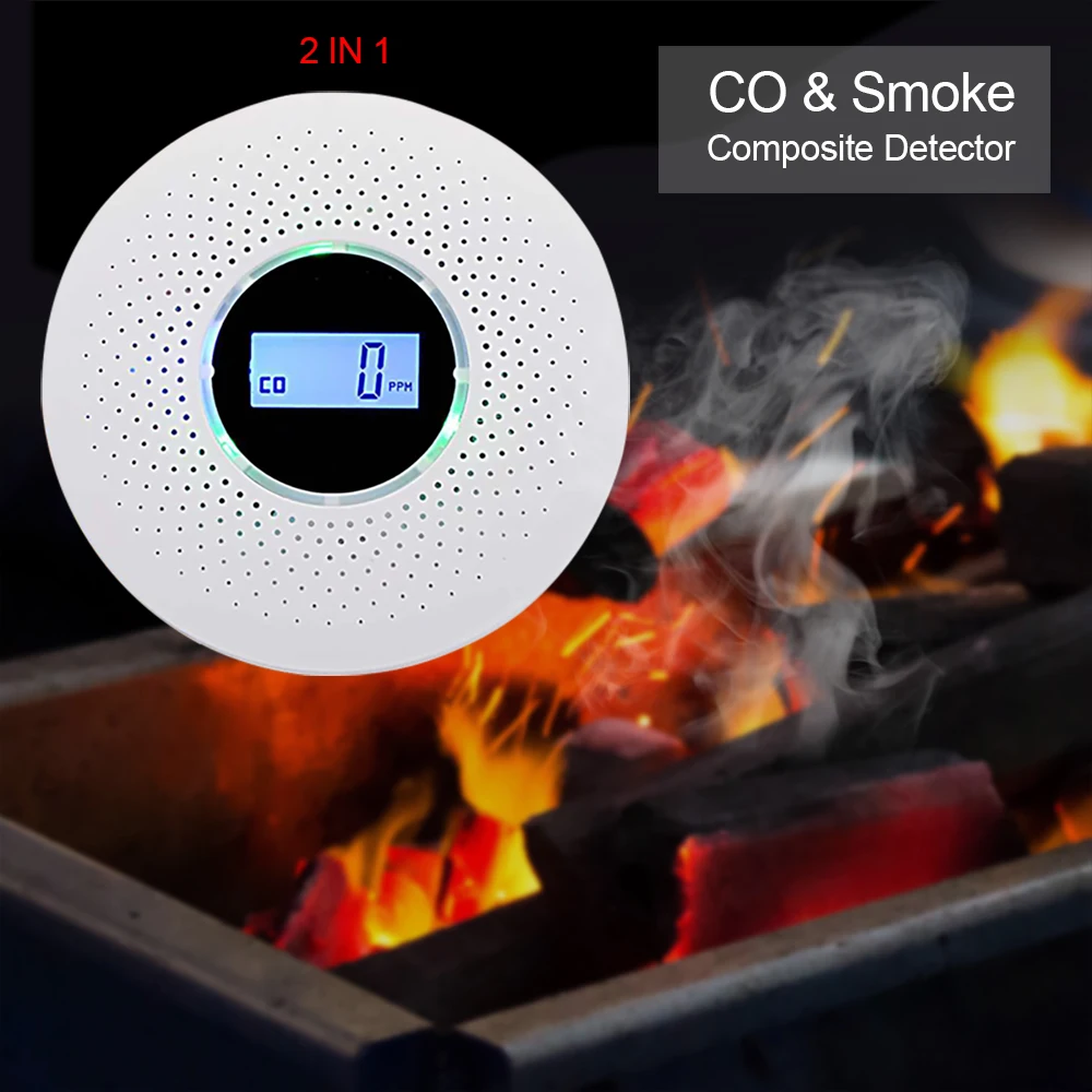 Carbon Monoxide Smoke Fire Detector Photoelectric Sensor Compound Security Alarm Detector De Gas Seguridad Humo