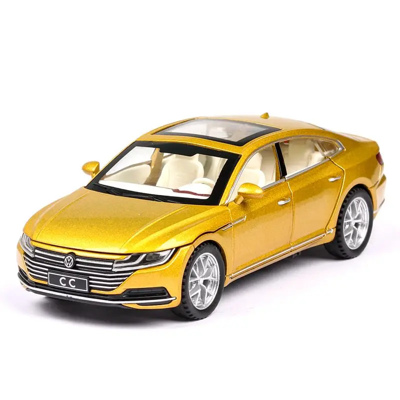 1:32 Scale Diecast Toy Car Model Volkswagen CC Pull Back Doors Openable Sound & Light Educational Collection Gift For Kid