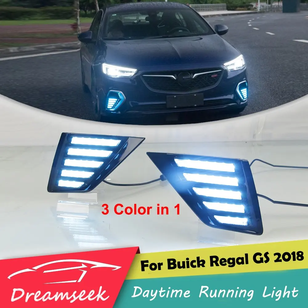 

3 Color LED DRL Front Fog Lamp for Buick Regal GS 2018 Daytime Running Light Driving Daylight With Yellow Turn Signal Clear Lens