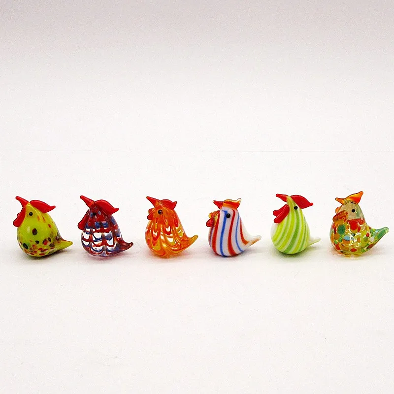 6pcs Custom Colorful Miniature Glass Chicken Ornament Animal Figurine Hand Blown Home Decor Multicolor Lady Kids Christmas Gift