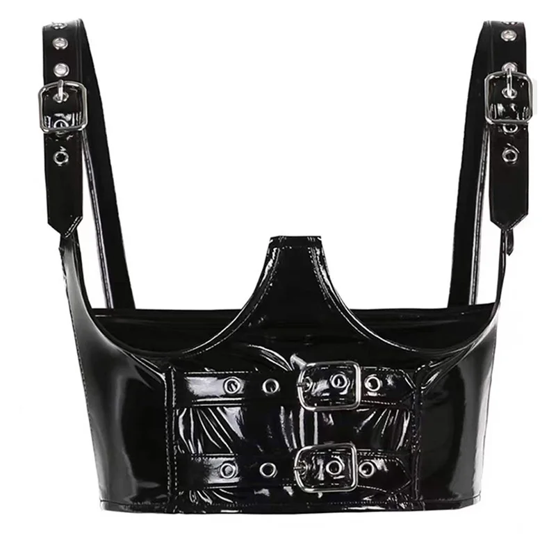 Ceinture de taille en cuir PU verni noir pour dames, écharpe de soutien de la poitrine, mince, glaçure polyvalente, sangle de marée Ins, nouvelle