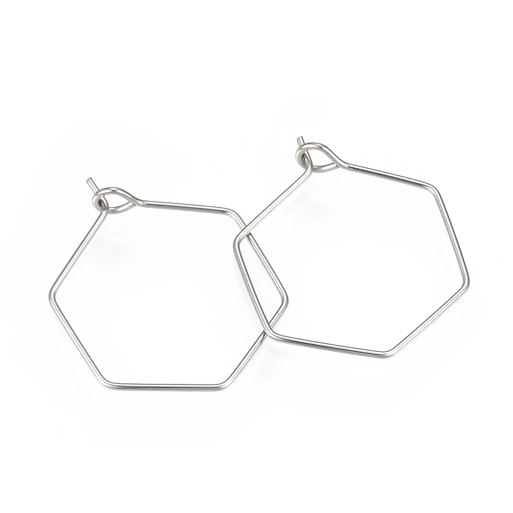 100pcs/lot 304 Stainless Steel Big Hexagon Wire Hoops Loop Earrings for DIY Dangle Earring Jewelry Making Accessories Hand Made