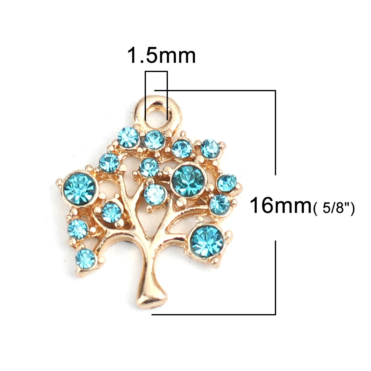 Fruit Tree Charms Zinc Based Alloy Rhinestone Charms Gold Color Blue16* 14mm For DIY Necklace Jewelry Handmade Making, 5 PCs