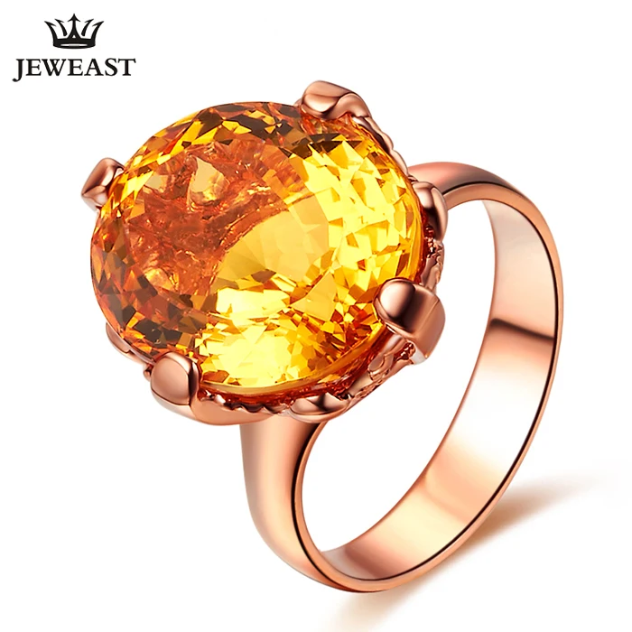 

LSZB Natural Citrine 18K Pure Gold 2023 New Hot Selling Top Ring Women Heart Shape Ring For Ladies Woman Genuine Jewelry