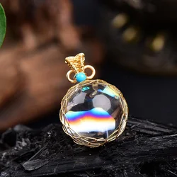 Natural Clear Quartz Crystal Mini Sphere Rainbow Ball Pendant Gifts