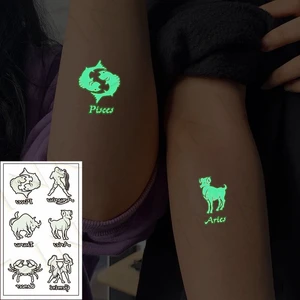 Luminous Tattoo Sticker Pisces Gemini Taurus Aries Scorpio Waterproof Temporary The Body Art Party Tatto Stickers