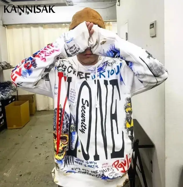 Autumn Winter 2021 Fashion Graffiti Letter Print Hoodies Women Loose Harajuku Hip Hop Oversize Hooded Hoodie Couple Pullovers