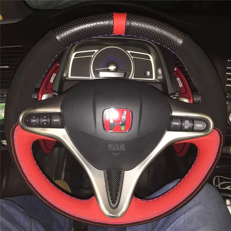 

For Honda Vezel FIT XRV CRV Crider Civic Customized special leather suede hand-sewn steering wheel cover car interior decoration